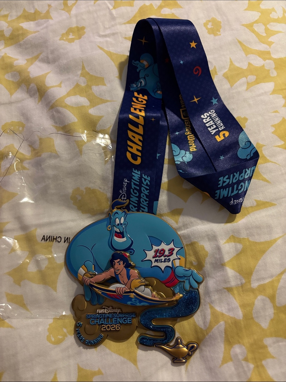 Disney Blue Aladdin & Genie Springtime Challenge Medal Lanyard